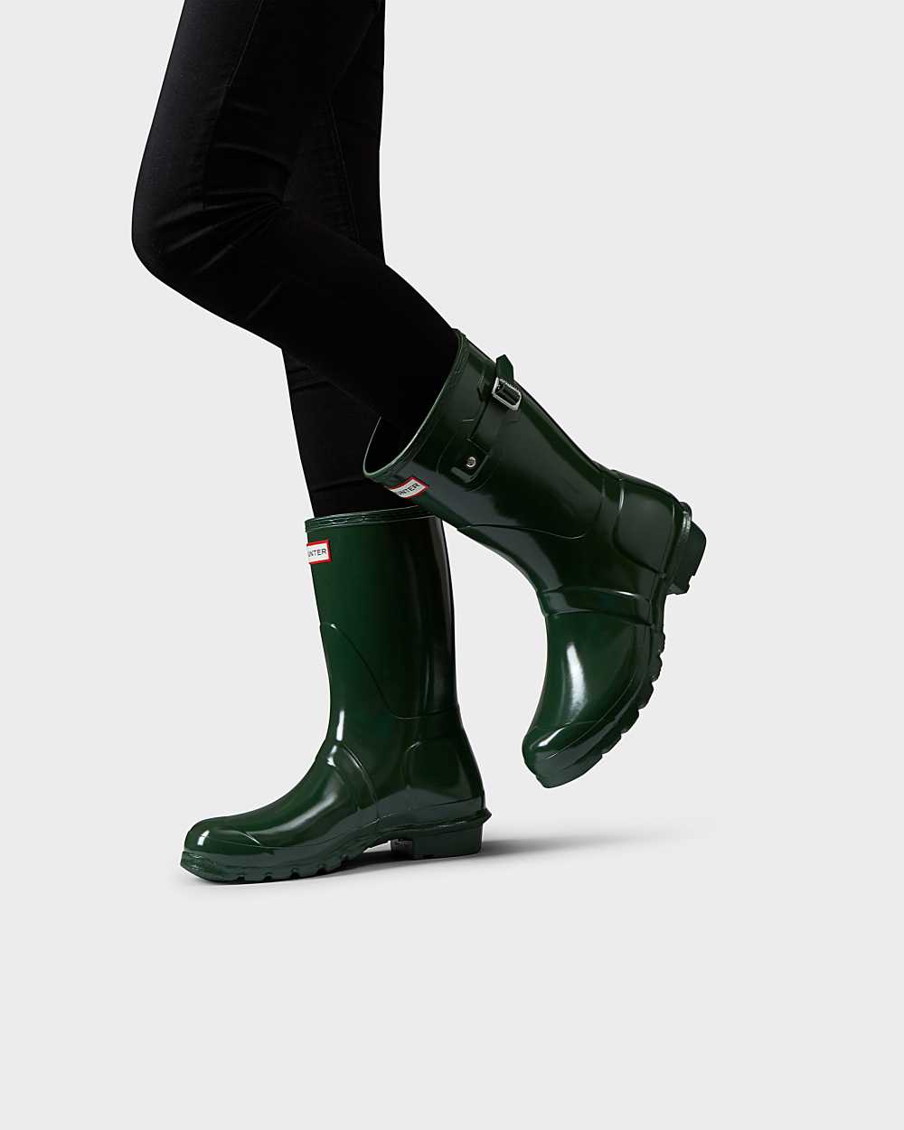 Hunter Original Short Gloss Mid-Calf Women's Rain Boots NZ-85858D Green